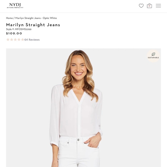 NYDJ Marilyn Straight Jean Size 6 White - Picture 2 of 10